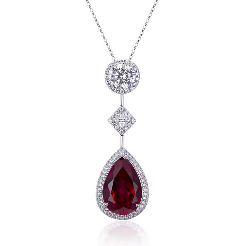 Pia – Pendant with Ruby and Elegant Crystal Frame