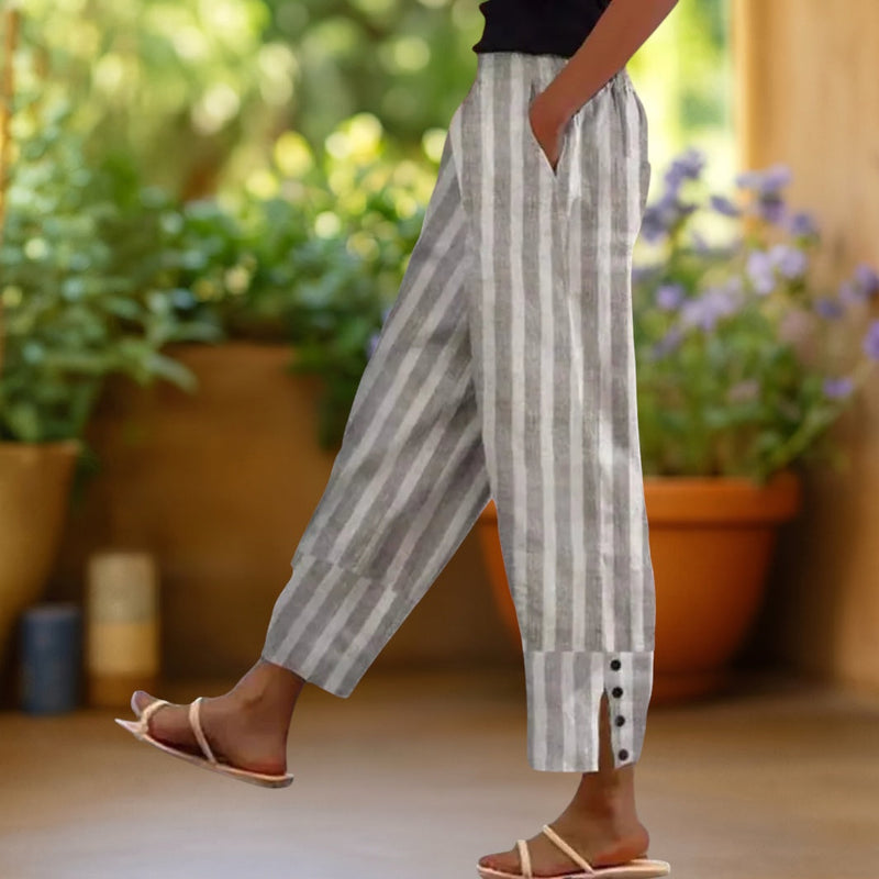 Seville | Striped Wide-Leg Pants with Slit