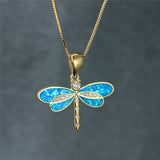 Gold Butterfly Shaped Necklace with Opal