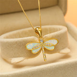 Gold Butterfly Shaped Necklace with Opal