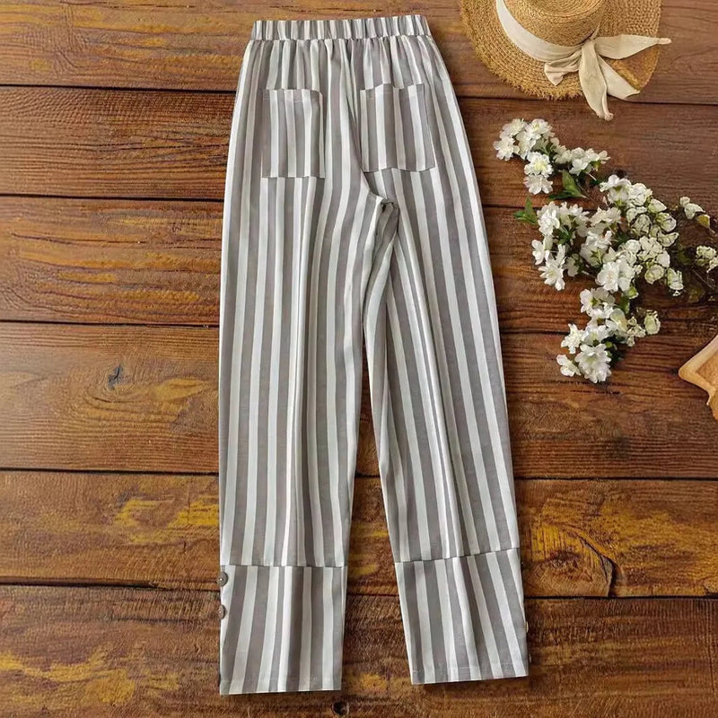 Seville | Striped Wide-Leg Pants with Slit