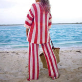 Zenaida™ | Striped Crochet Kimono and Pants Set