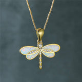Gold Butterfly Shaped Necklace with Opal