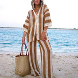 Zenaida™ | Striped Crochet Kimono and Pants Set