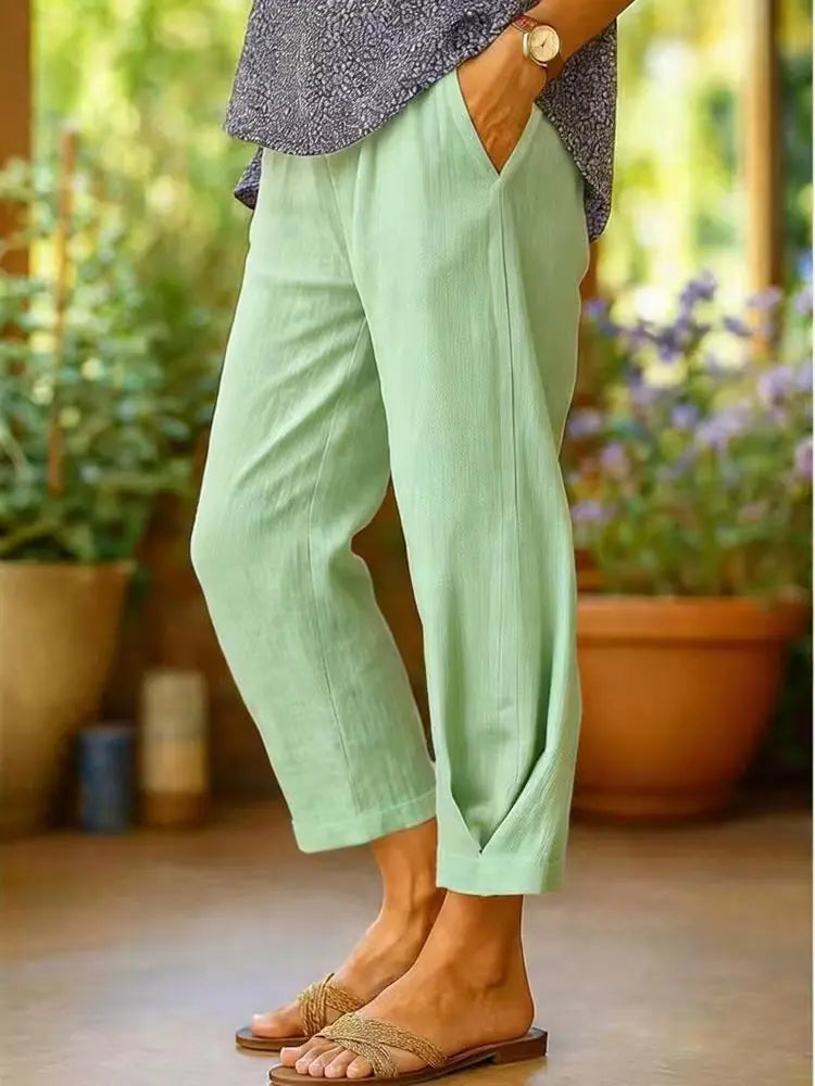 Provenza™ | Solid Color Linen Cropped Pants