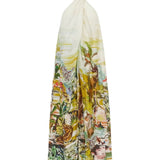 White Tropical Print Halter Neck Maxi Dress