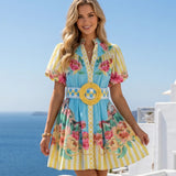 Mini Dress with Puff Sleeves and Floral Print