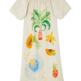 Beige Tropical Maxi Dress with Off-the-Shoulder Design