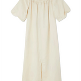 Beige Tropical Maxi Dress with Off-the-Shoulder Design