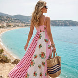 Maxi Dress with Spaghetti Straps and Pink Floral Print