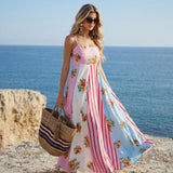 Maxi Dress with Spaghetti Straps and Pink Floral Print