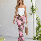 Maxi Skirt with Fitted Body in Pink Leopard Floral Print