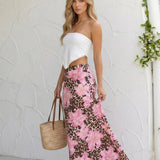 Maxi Skirt with Fitted Body in Pink Leopard Floral Print