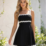 Mini A-Line Dress with Square Neck and Black Trim