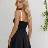 Mini A-Line Dress with Square Neck and Black Trim