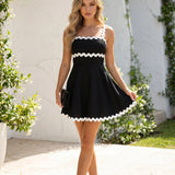 Mini A-Line Dress with Square Neck and Black Trim