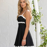 Mini A-Line Dress with Square Neck and Black Trim