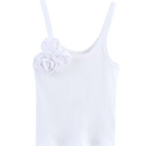 CAMILLE - Ribbed Knit Tank Top with 3D Flower in White