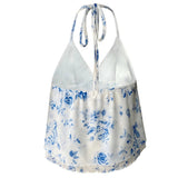 Short Backless Peplum Top with White Floral Print