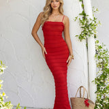 Red Fitted Maxi Dress with Spaghetti Straps
