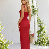 Red Fitted Maxi Dress with Spaghetti Straps