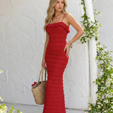 Red Fitted Maxi Dress with Spaghetti Straps