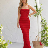 Red Fitted Maxi Dress with Spaghetti Straps