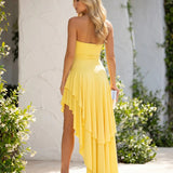 Maxi Yellow Dress with Ruffles, Sleeveless and Gathered