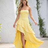 Maxi Yellow Dress with Ruffles, Sleeveless and Gathered