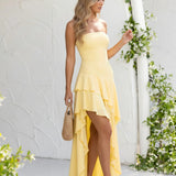 Maxi Yellow Dress with Ruffles, Sleeveless and Gathered