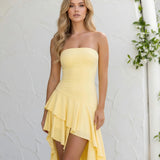 Maxi Yellow Dress with Ruffles, Sleeveless and Gathered