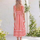 GRACE - Midi A-Line Dress with Square Neckline and Straps