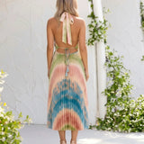 Halter Neck Midi Dress with Tie-Dye Print