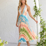 Halter Neck Midi Dress with Tie-Dye Print