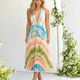 Halter Neck Midi Dress with Tie-Dye Print