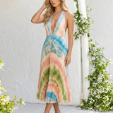 Halter Neck Midi Dress with Tie-Dye Print