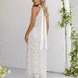 Maxi Dress with 3D Floral Applique and Halter Neck