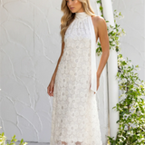 Maxi Dress with 3D Floral Applique and Halter Neck