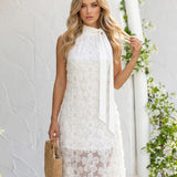 Maxi Dress with 3D Floral Applique and Halter Neck