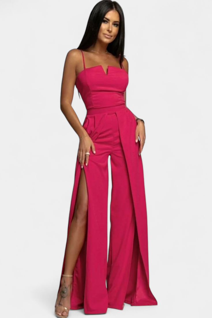 Prescillia Jumpsuit with Spaghetti Straps and Leg Opening