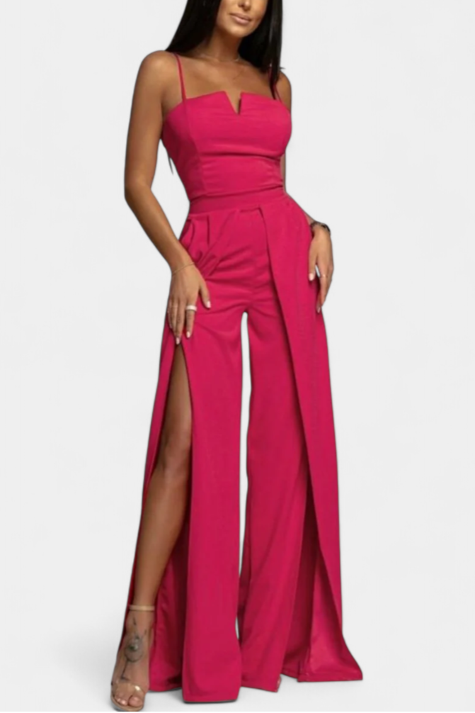 Prescillia Jumpsuit with Spaghetti Straps and Leg Opening