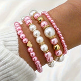Set of Elegant Heart-Shaped Bracelets with Pearls