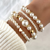 Set of Elegant Heart-Shaped Bracelets with Pearls