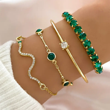 Vintage bracelet set with green zirconia