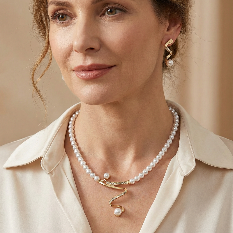 Natural Pearl Necklace and Earring Set