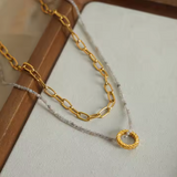Luisa Double Layer Necklace in Gold with Pendant