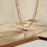 Luisa Double Layer Necklace in Gold with Pendant