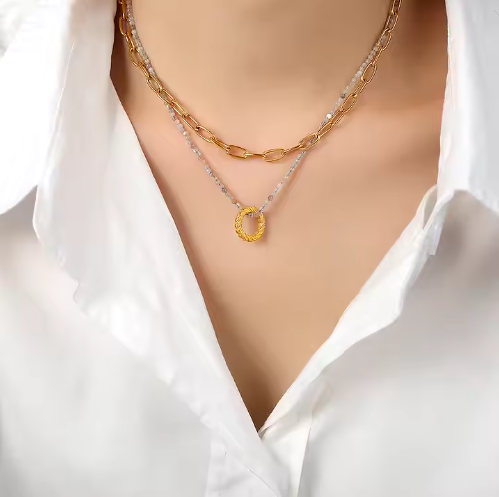 Luisa Double Layer Necklace in Gold with Pendant