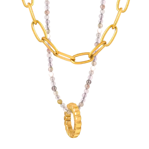 Luisa Double Layer Necklace in Gold with Pendant