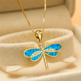 Gold Butterfly Shaped Necklace with Opal